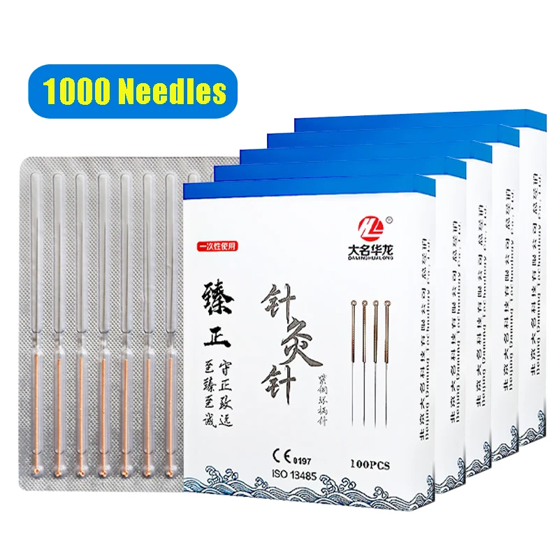 1000Pcs/Lot Disposable Acupuncture needles Red Copper Handle Surgical Steel Aseptic foil packaging Beauty Health Body