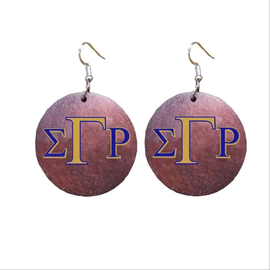 Greek SGR Letter  sorority  African Natural wooden Sigma Gamma Rho  Earrings