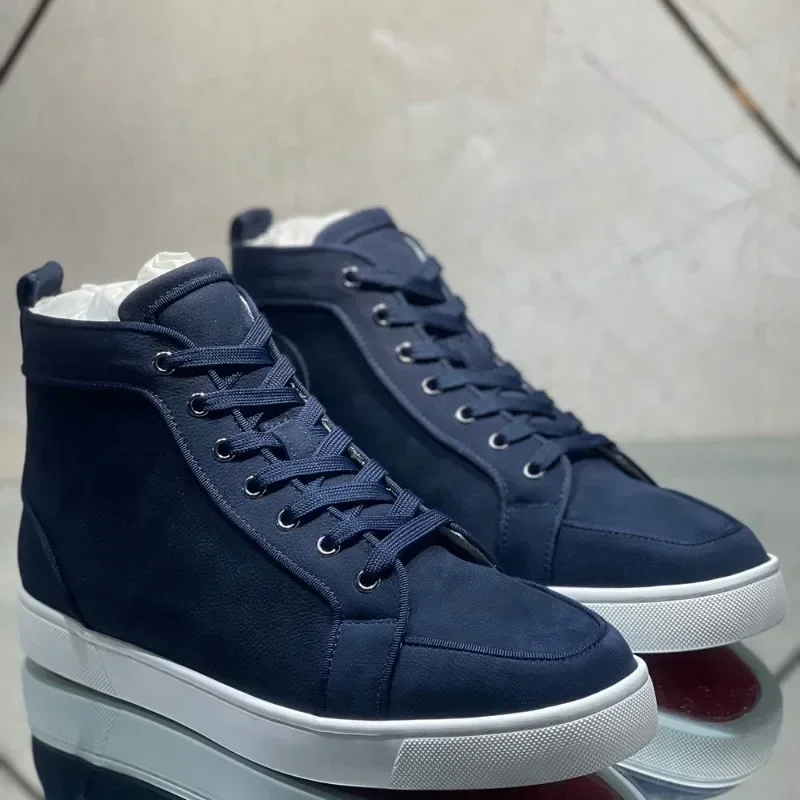 

Hot Luxury Dress High Top For Men Trainers Spiked Blue Lychee Genuine Leather No Rivets Flats Sneakers Driving Shoes Footwear