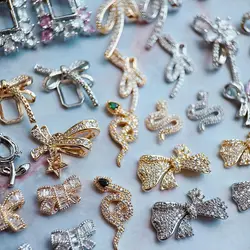 10pcs Luxury Hollow Drop Bow Snake Zircon Crystals Metal Nails Jewelry Decorations Nail Art Accessories Charms Parts Supplies
