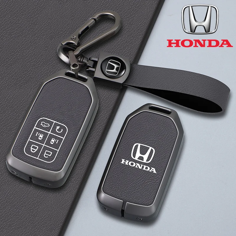 6 Buttons Zinc Alloy Leather Car Smart Key Case Full Cover Protector Remote Shell For Honda Odyssey Keyless Accessories Keychain