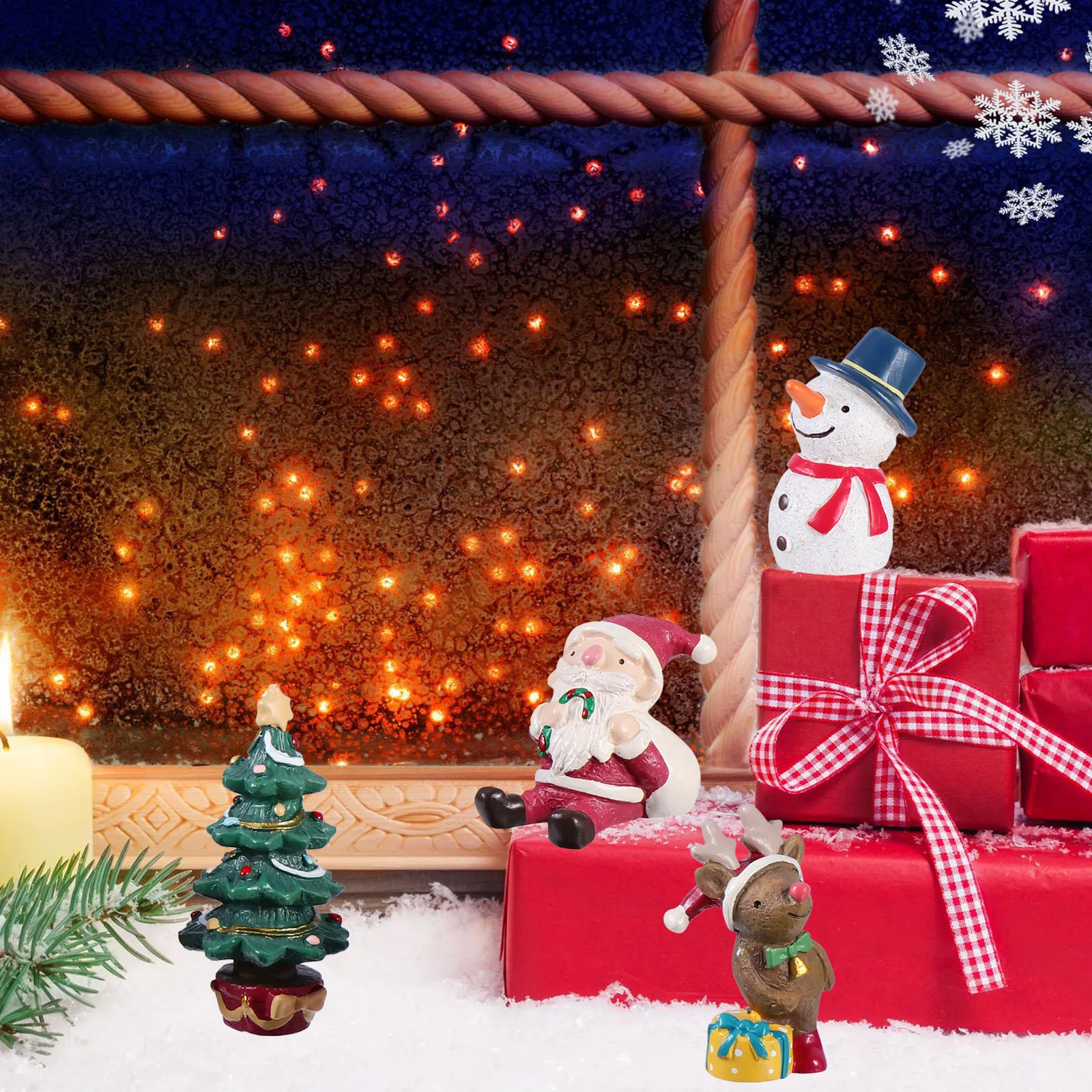 

4Pcs Resin Christmas Decorative Ornaments Miniature Garden Crafts Home Indoor Outdoor Desk Decoration Santa Snowman Animal Resin