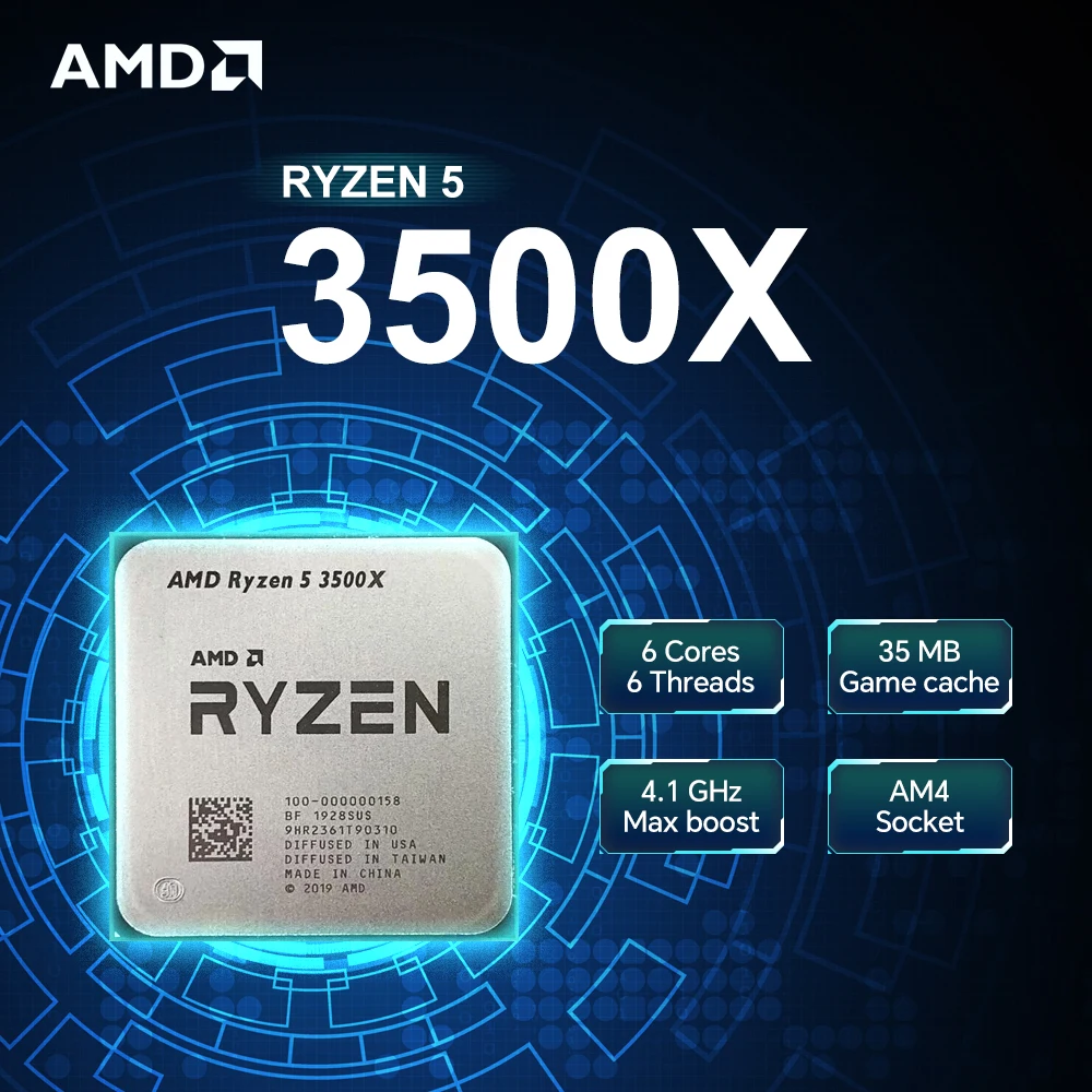 AMD Ryzen 5 3500X Neuer 6-Core 6-Tread DDR4 Sockel AM4 CPU Prozessor R5 3500x 3000 Serie 4,1 GHz TDP 65 W aber kein Lüfter