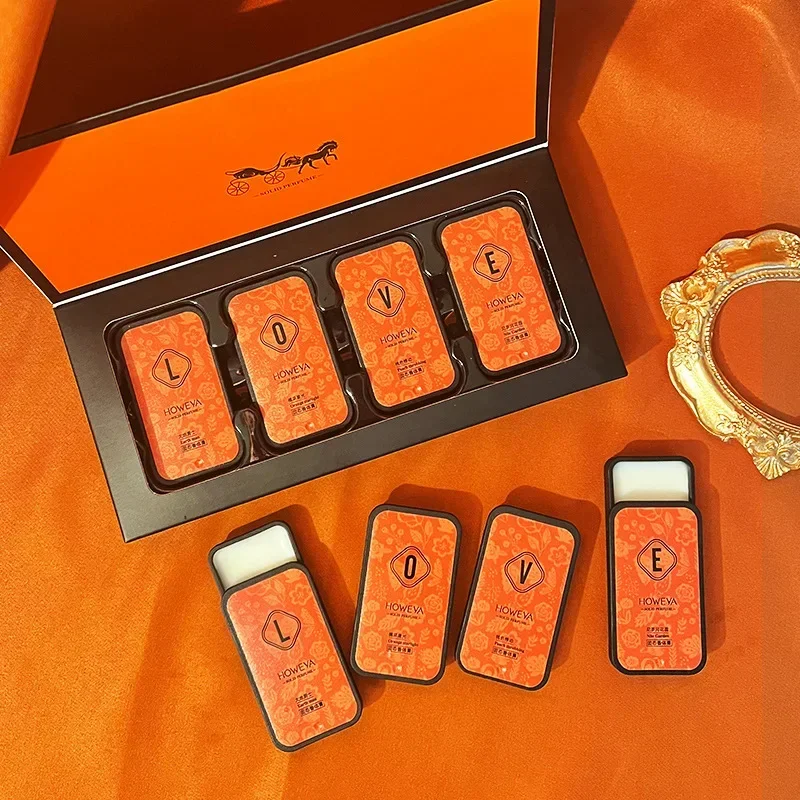 4pcs/box Portable Solid Perfume Fragrances for Women Men Solid Balm Mild Lasting Waterproof Aroma Deodorant Body Perfume