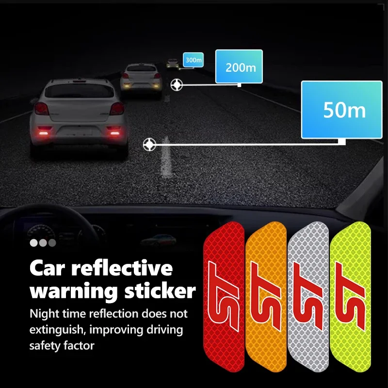 4Pcs Night High-Visibility Car Door Open Warning Reflective Strip Safety Tape for Focus Fiesta Mondeo Taurus Escort Fusion