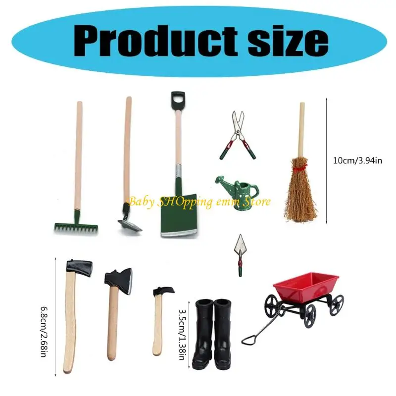 23GD Ensemble d'outils jardinage miniature poupées réalistes avec 12 outils miniatures pour 1/12 Dollhouses Scene Afficher