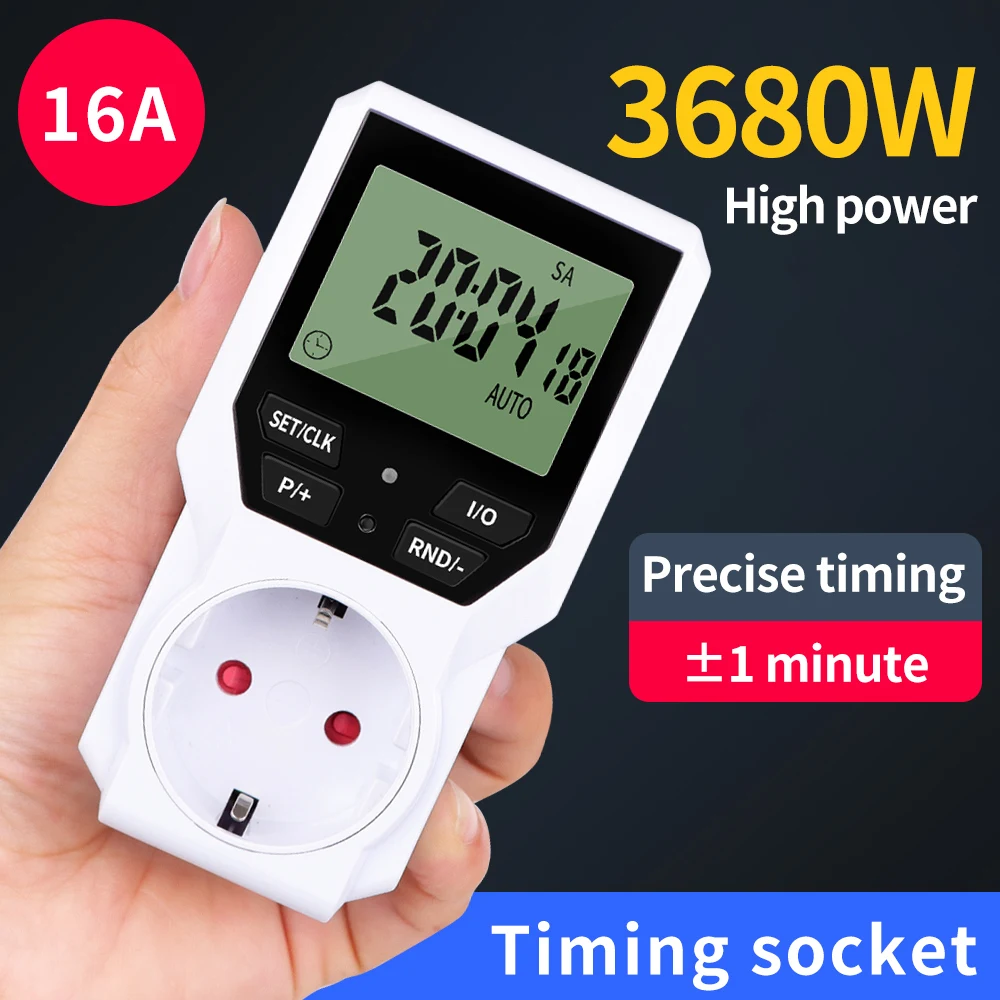 EU Countdown Socket 16A/3680W  LCD display Timer Switch  10 Group Timing Smart Socket With Charging Battery