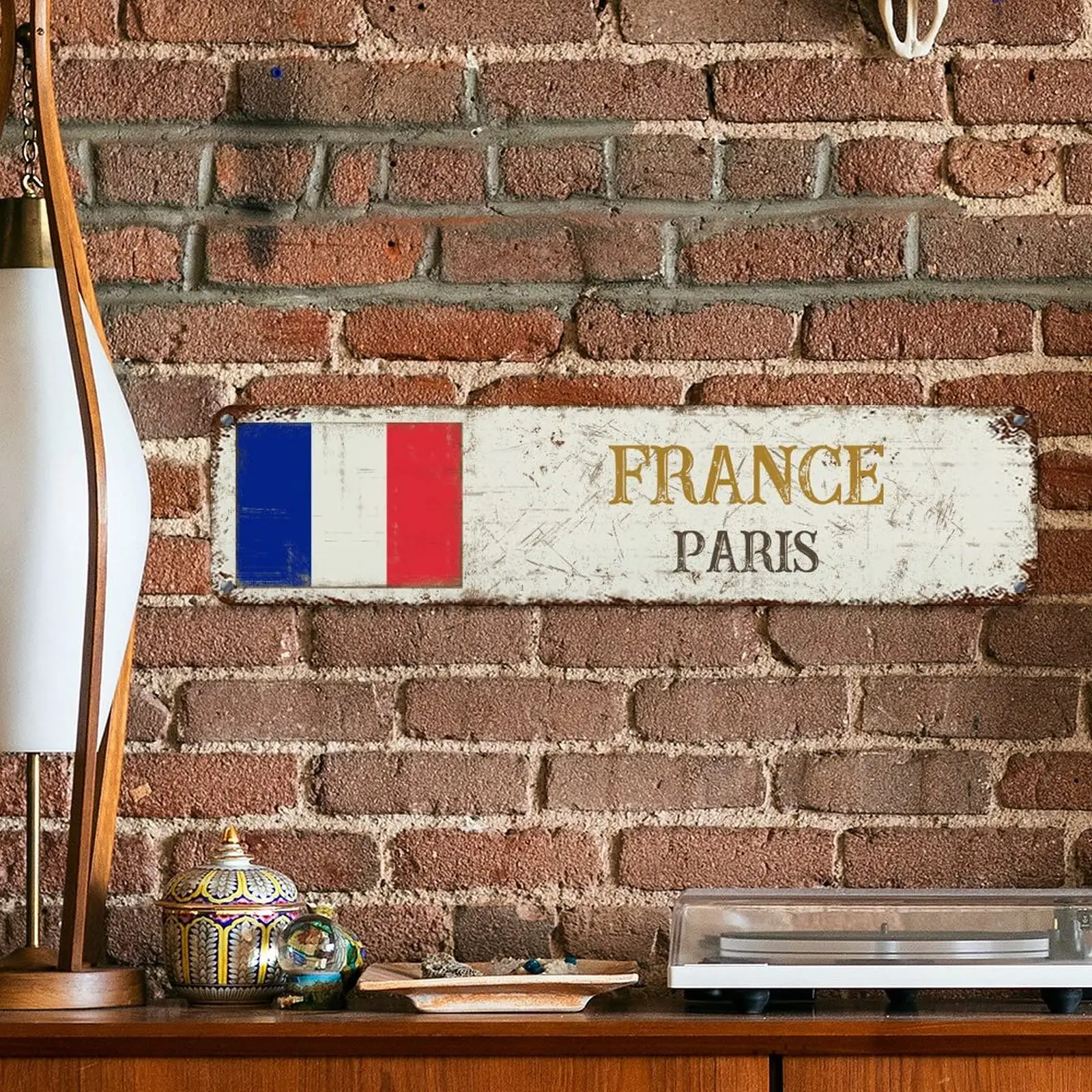 WoGuangis France National Flag Metal Tin Sign Wall Plaque Paris City Metal Sign Iron Painting Country Souvenir Metal Sign Qualit