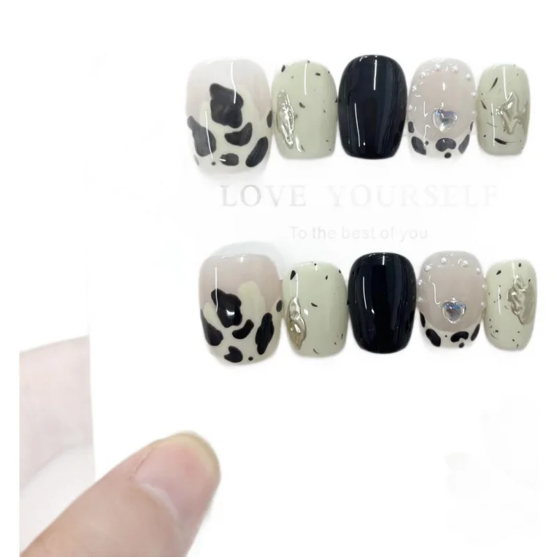 Nailover  Handmade Wear Nail Short Ballet Black Tea Cow's Milk Internet Celebrity Colorful Little Love