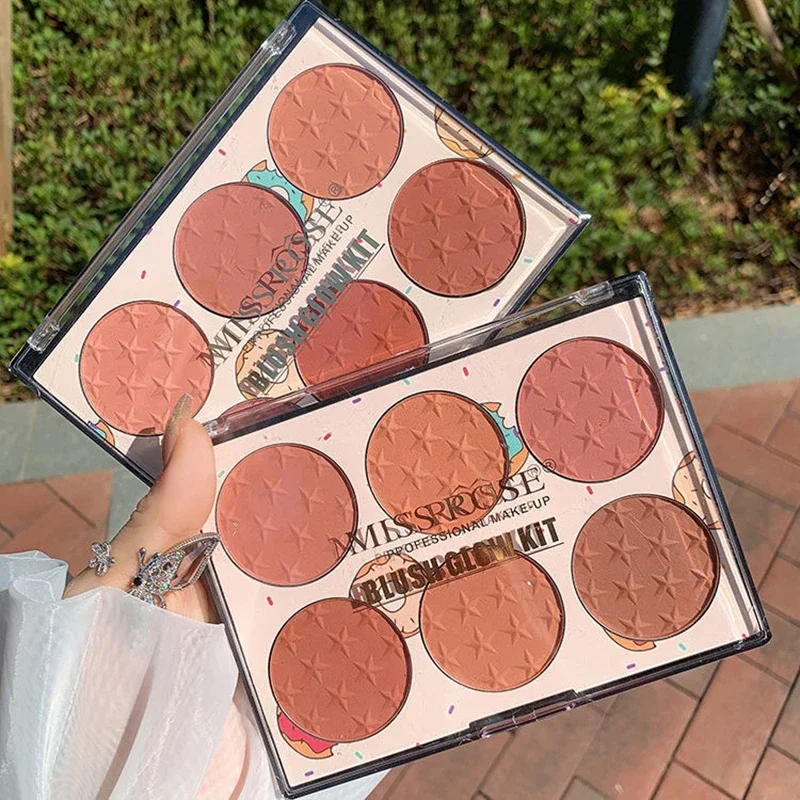 6-kleuren Blush Plaat Meisje Hart Waterdicht Mat Parel Meerkleurig Naakt Make-up Natuurlijke verzorging Koraal Blush Poeder Perzik Roze