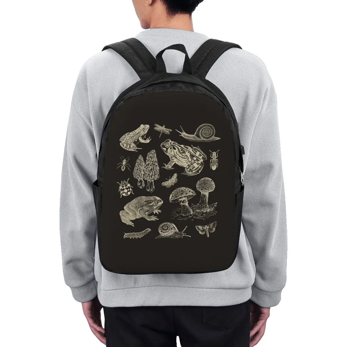 Frog, Mushroom, Snail, And Moth Insects Backpack Travel Notebook Bag Computer College Student School Bag Laptop Shoulder Bags