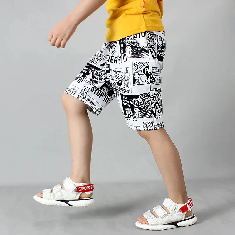 Kids Summer Beach Shorts 2025 Korean Version Children Full Print Knee Short Pants For Teen Boys 6 8 10 12 14 Year Wear