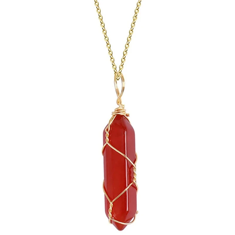 Retro Crystal Red Pendant Valentine's Day Gifts Jewelry Decoration Carnelian Necklace Hexagonal Prism for Friends Dropship