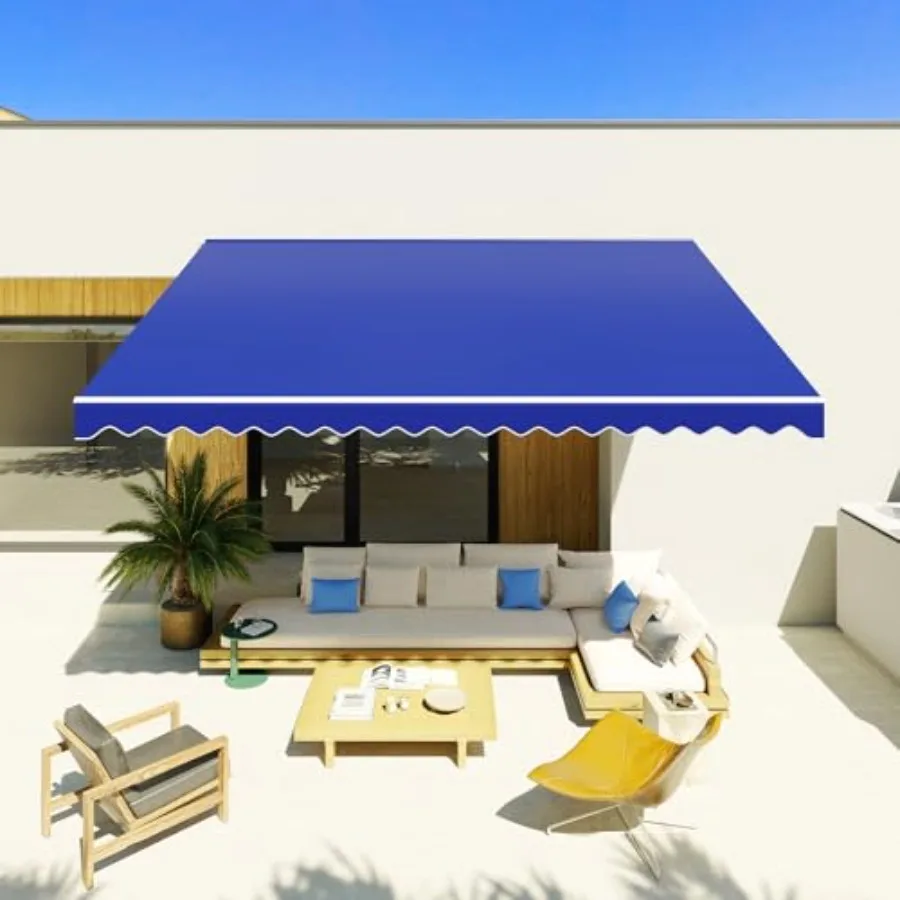 15x10FT Motorized Retractable Awning with Remote Control Manual Crank