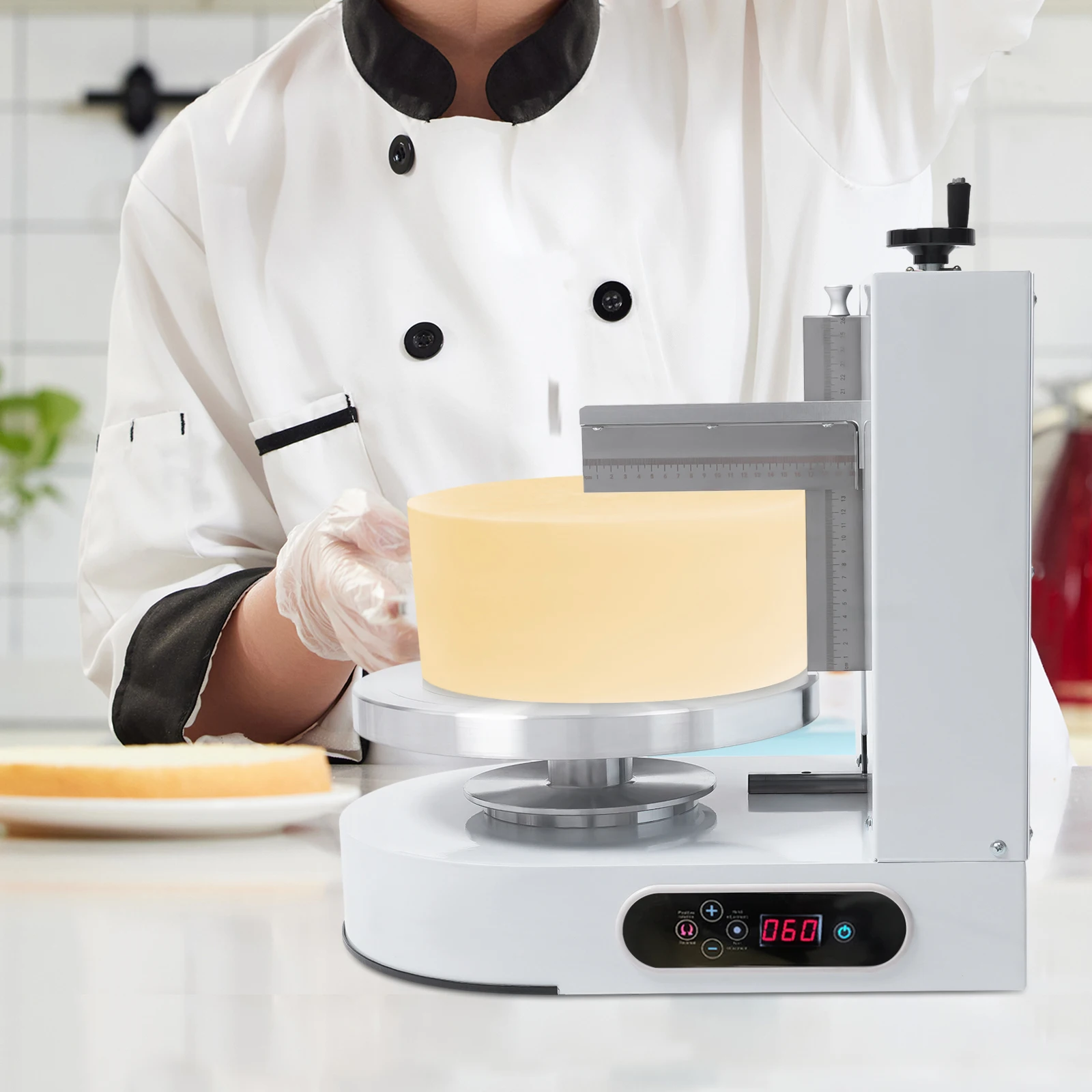 200W Automatic Cake Cream Spreading Machine 60-320rpm Rotating Speed with LCD Display for 4-12 inch Cakes (White)