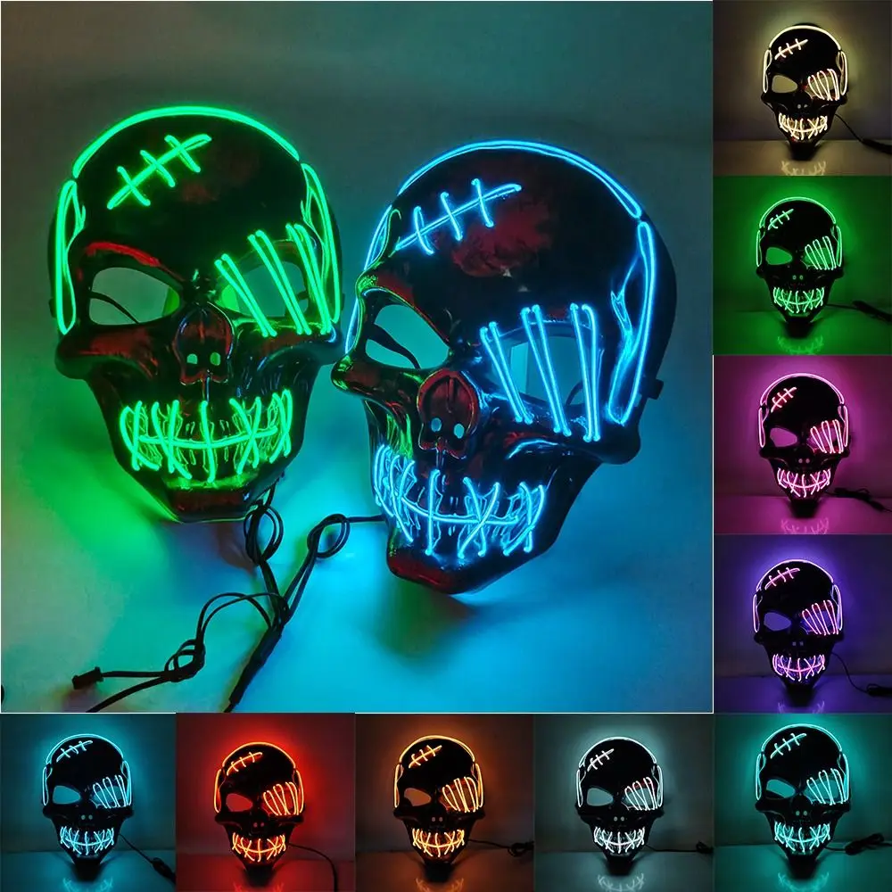 

Nightclub Halloween Skull Glowing Mask Headwear PP Full Face Mask Cold Light Eye Mask Costume Props Decoration