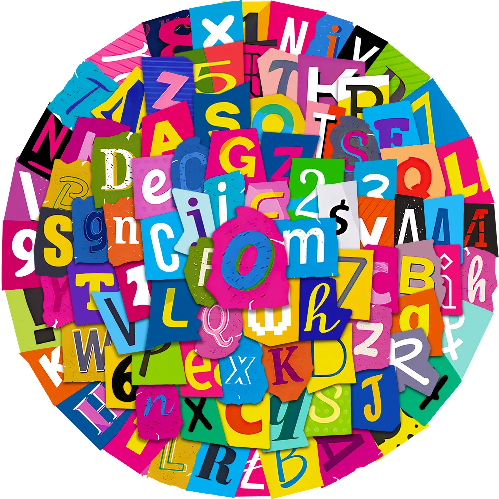 100Pcs Alphabet Letter Number Stickers, Waterproof Stickers for Scrapbook, Laptop, Computers, Skateboards, Water Bottles