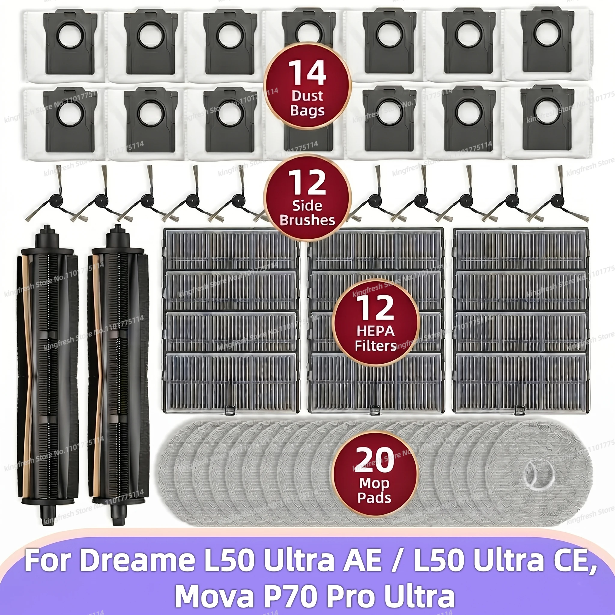 Compatible pour ( Dreame L50 Ultra AE / L50 Ultra CE, Mova P70 Pro Ultra ) Pièces d'aspirateur Brosse principale Tricut Filtre Serpillière Sac à poussière Accessoires