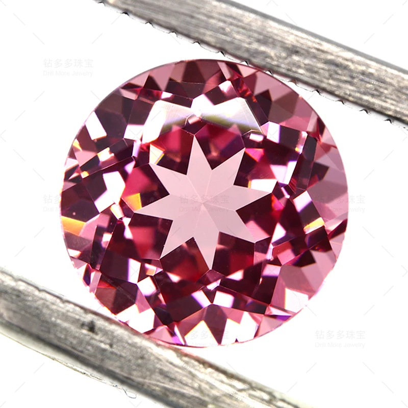 Wuzhou Artificial Gem Laboratory Cultivates Pink Round Colored Treasure Bare Stone For Spot Direct Sales