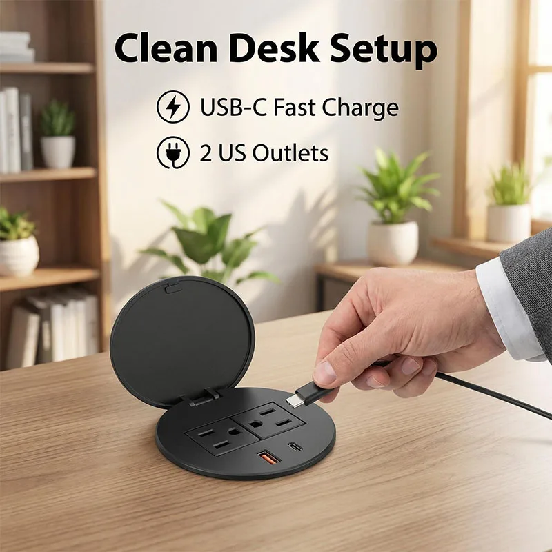 American Standard Desktop Embedded Socket 2US Socket With USB Type-C Power Socket American Office Desktop Bedside Bookcase