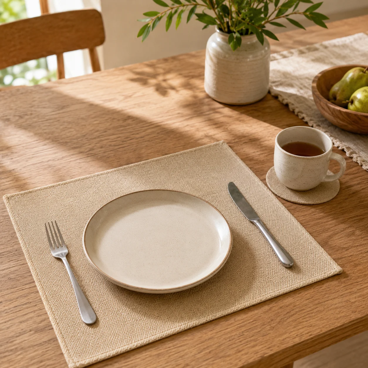 8/16/24pcs solid color jute placemats coasters are light and durable, suitable for bar, kitchen island, dining table and picnic