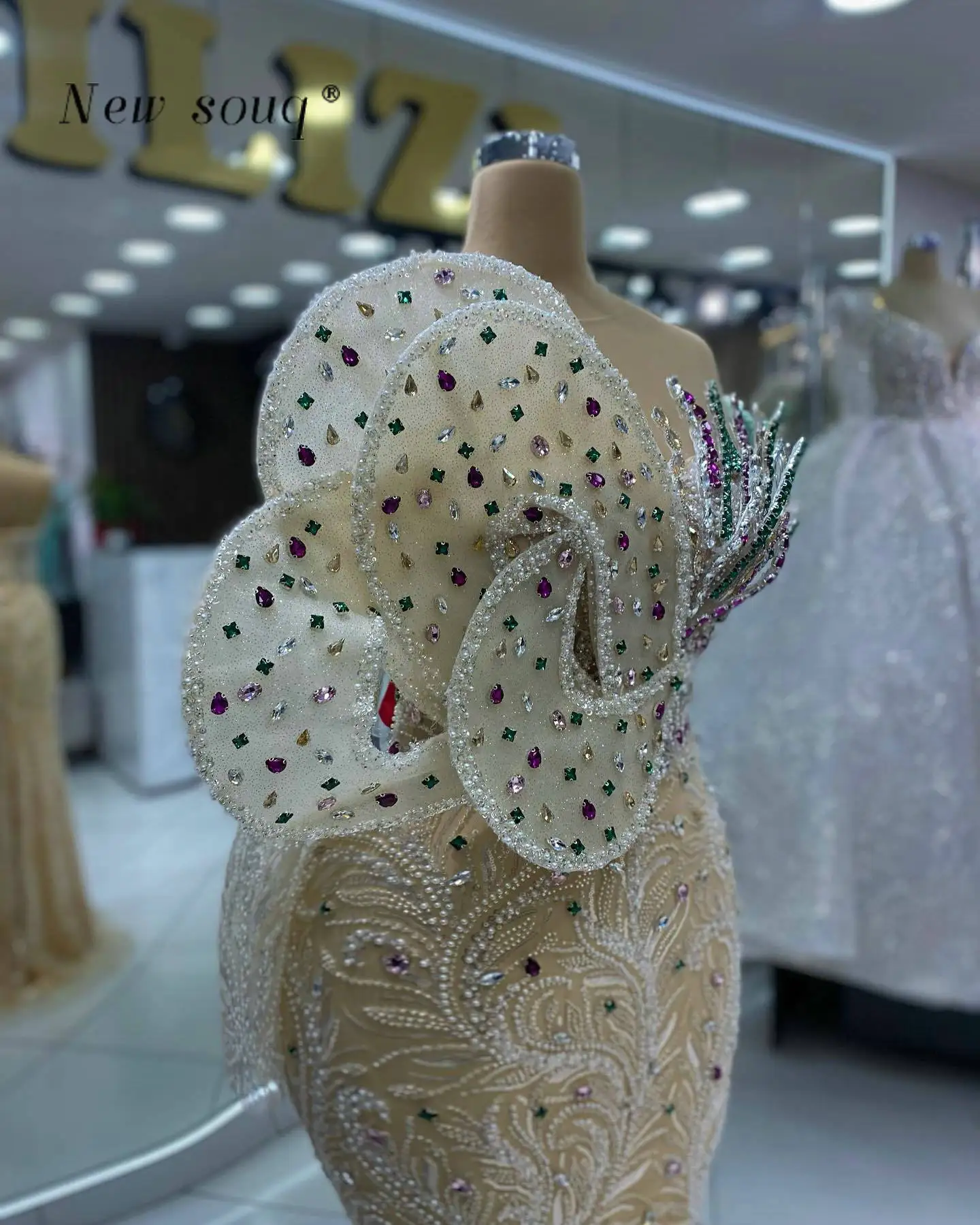 Fashion Chic Design Champagne Long Mermaid Evening Dresses with Colorful Crystals 2024 One Shoulder Formal Wedding Night Gowns