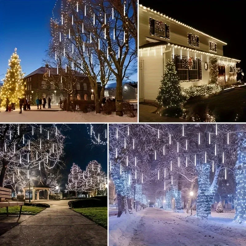 Luces LED USB de lluvia de meteoros, cadena de gotas de lluvia para calle de jardín, decoración navideña de Año Nuevo