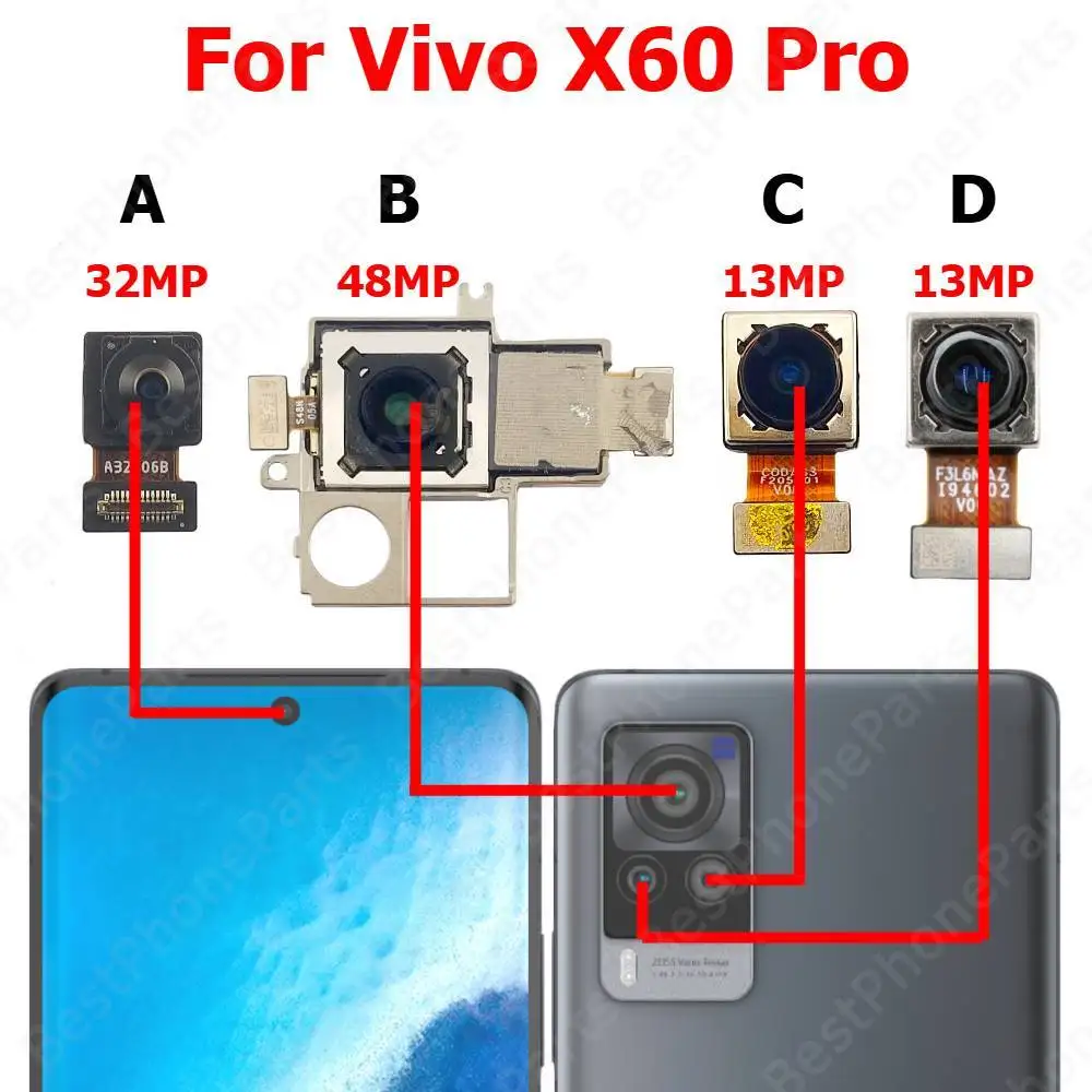 Rear Front Camera For VIVO X60 Pro X60Pro Backside Facing Frontal Selfie Back Camera Module Mobile Phone Parts