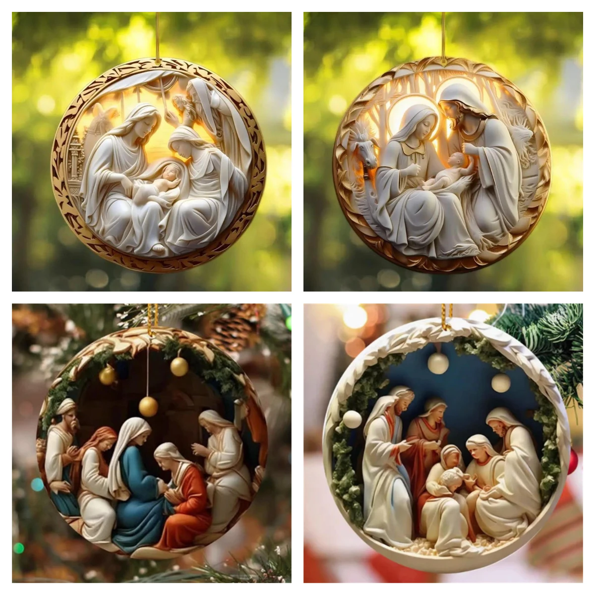 2D Flat Acrylic Christmas Tree Pendant The Birth of Jesus Pendant Ornament Xmas New Year Party Home Decoration Religious Gifts