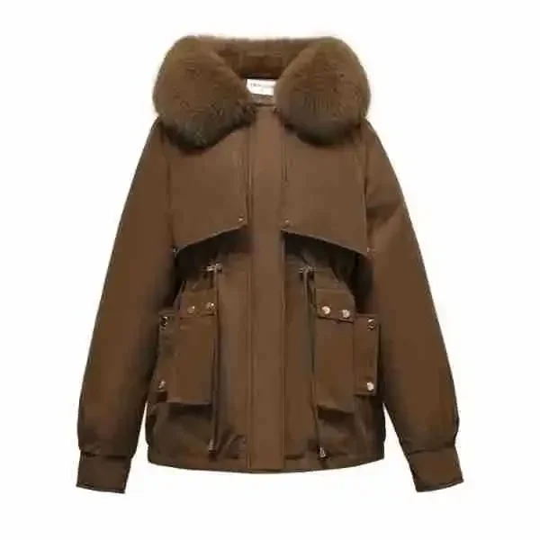 2024 nuova giacca imbottita invernale da donna piumino di cotone collo di pelliccia addensare parka caldi moda femminile elegante cappotti larghi