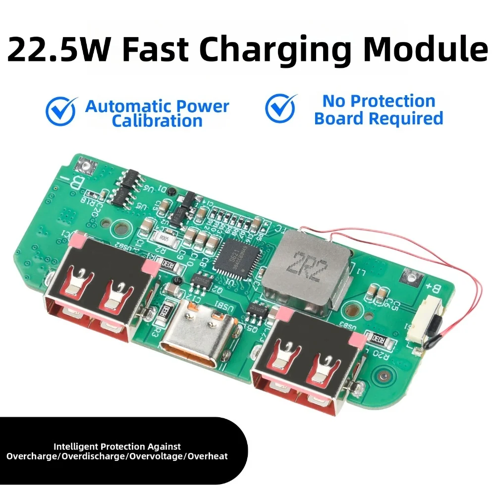 22.5W Fast Charging Power Bank Motherboard With Digital Display, DIY Power Bank Motherboard Quick Charge Module