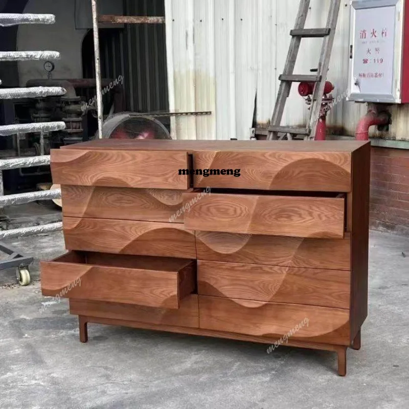 Solid wood chest living room art entrance integrated ash wood wave cabinet