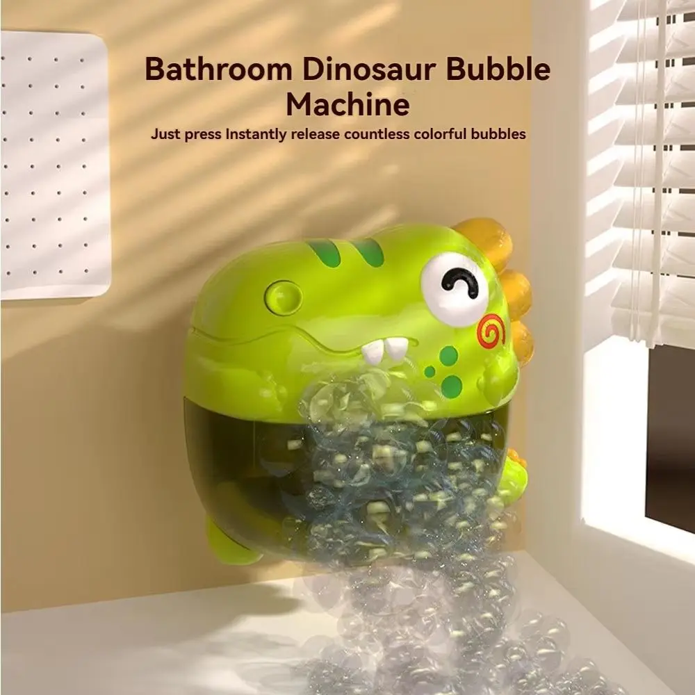 Music Dinosaur Bubble Machine 4 Lights Waterproof Electric Baby Bath Toys Safe Material with Suction Cup