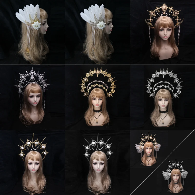 Gothic Lolita Baroque Cross Goddess Crown Unfinished Headband Gorgeous Vintage Church Mary Baroque Tiara DIY Material Package