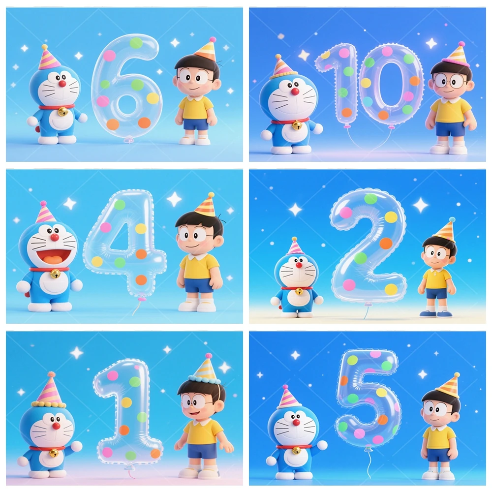 

Doraemon Children Birthday Party Decoration Background Anime Baby Shower Backdrop Banner Photography Studio Gifts Custom Props