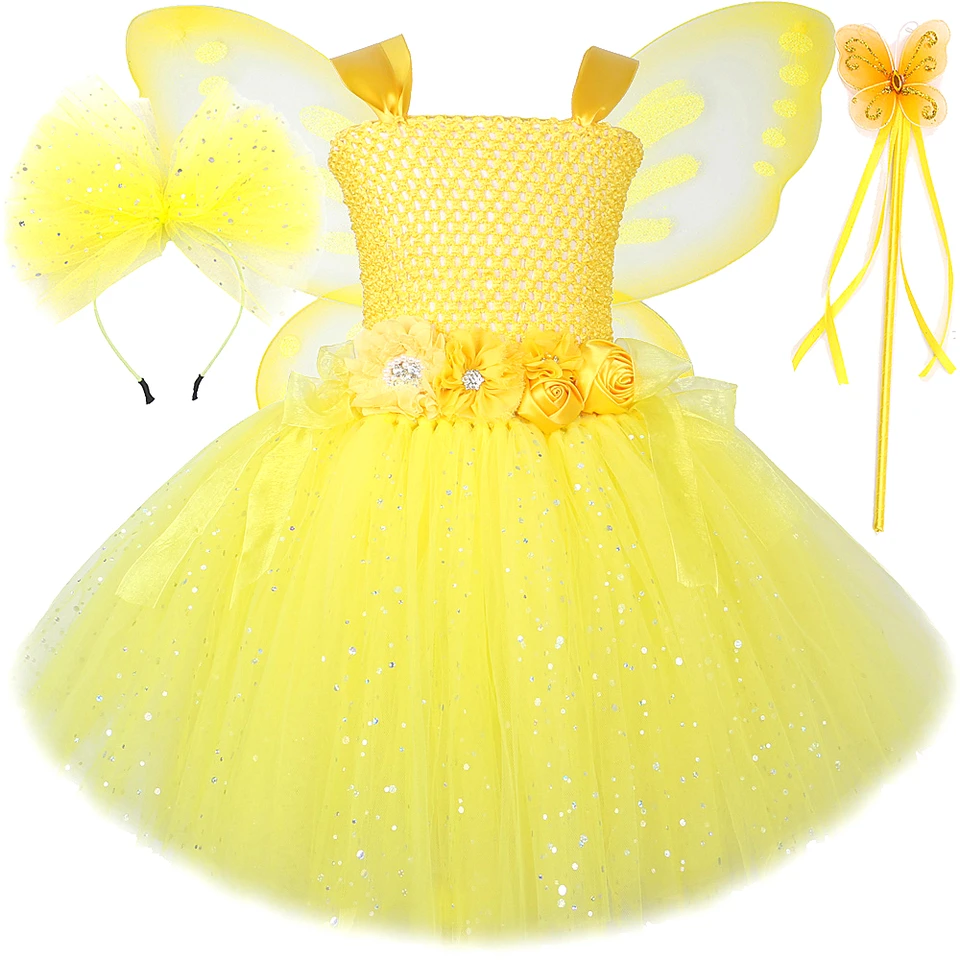 yellow fairy dress up Pink and Yellow Flower Fairy Costume for Girls – for Ages 3–8 Medium (5/6) by Teetot