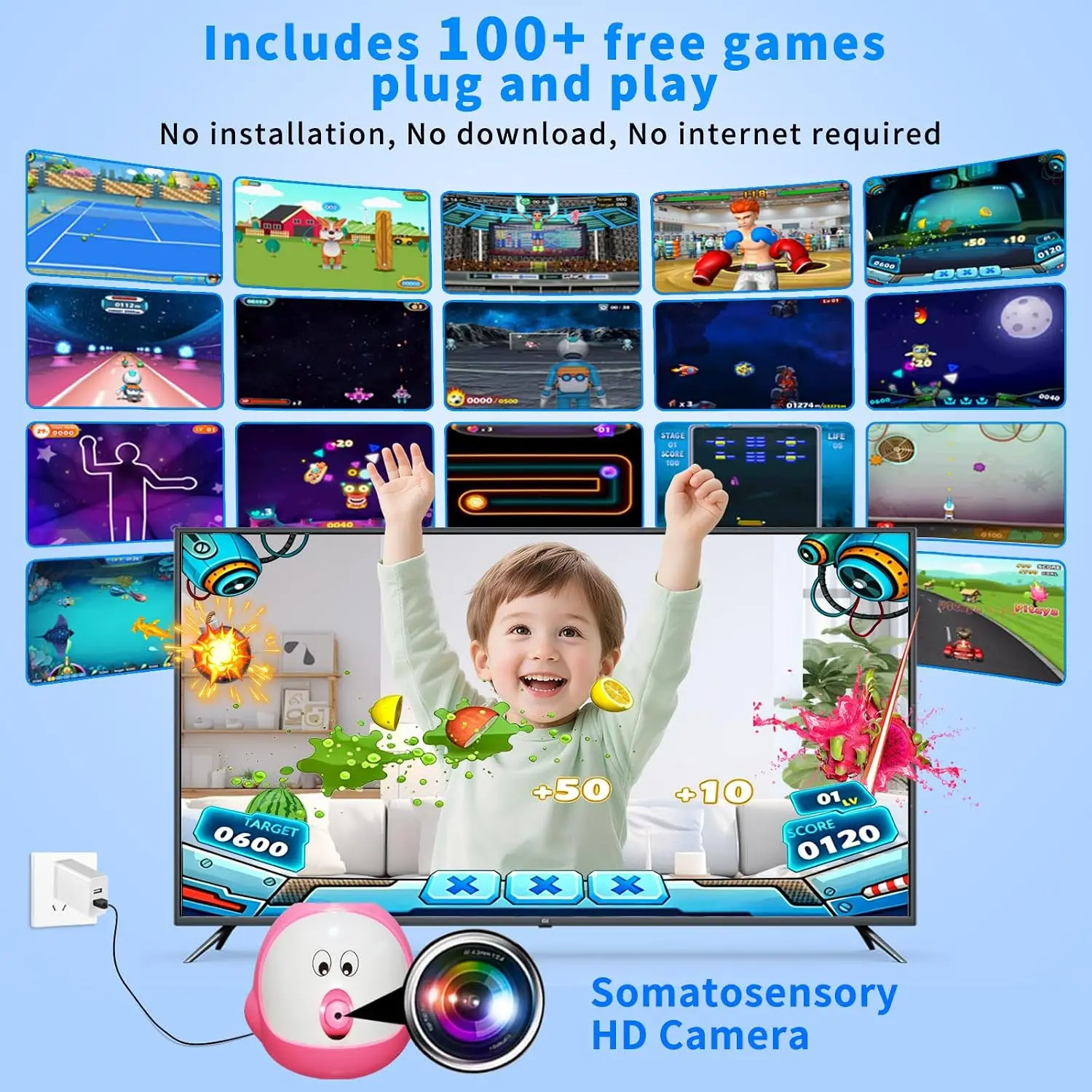 AR Motion Sensing TV Game Console, Video Games for 100+ Built-in Games, HDMI Plug and Play, 2 Wireless Controllers,Birthday for