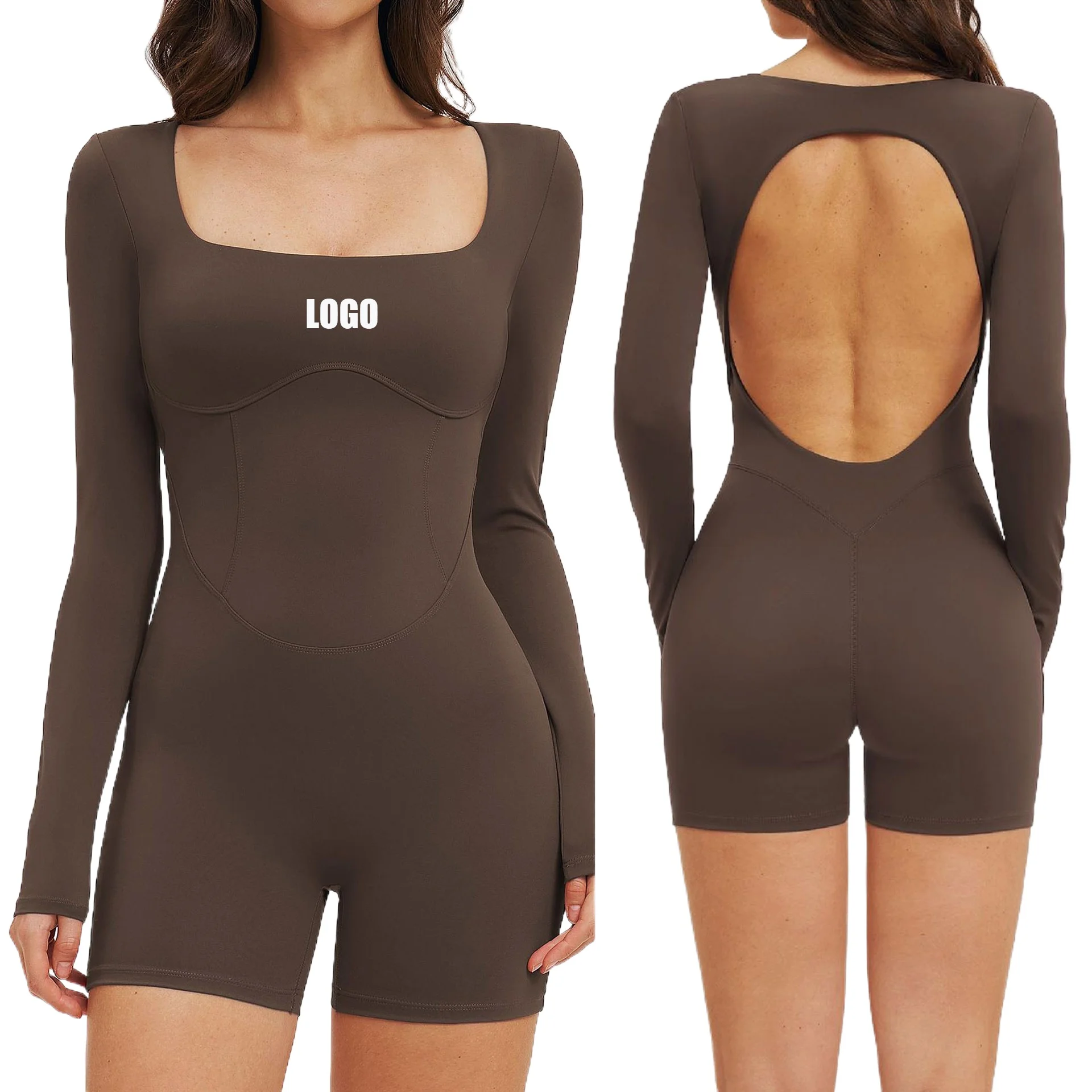 Custom LOGO women's nude onesie hollow back tight fitness clothes outdoor sports running yoga clothes