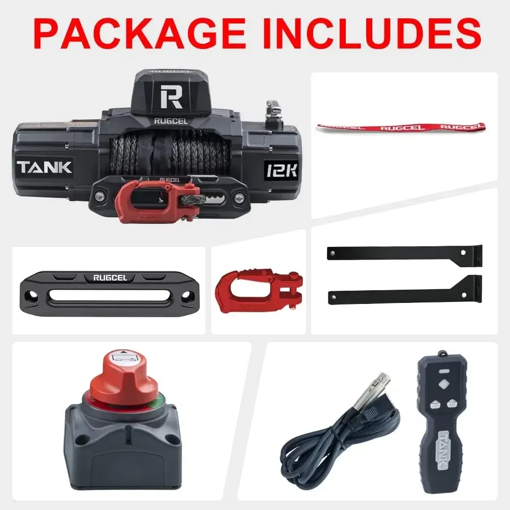 WINCH 12000lb New Waterproof Electric Synthetic Rope Winch 12V with Hawse Fairlead,2 in 1 Infrared remote control,Wired control