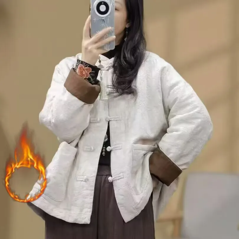 

European Sle plus Size Women's Cotton Jaet Winter Thiened Long Sve Commute Sle Embroidered Button up Coat