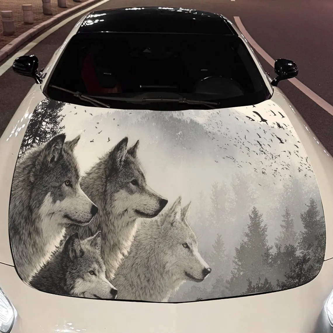 

Наклейка на капот двигателя автомобиля в стиле ретро Wolf Pack, автоматические виниловые обертки, водонепроницаемая самоклеящаяся наклейка на автомобиль, прочная и устойчивая к царапинам авто E