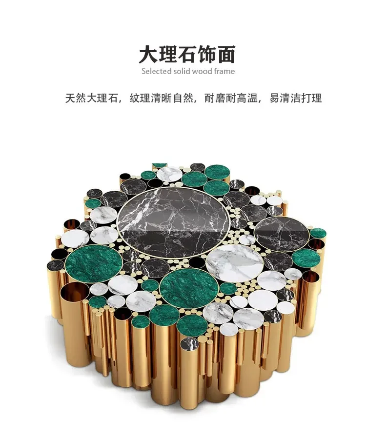 

Light luxury creative marble coffee table modern, stainless steel special-shaped, villa living room home tea table