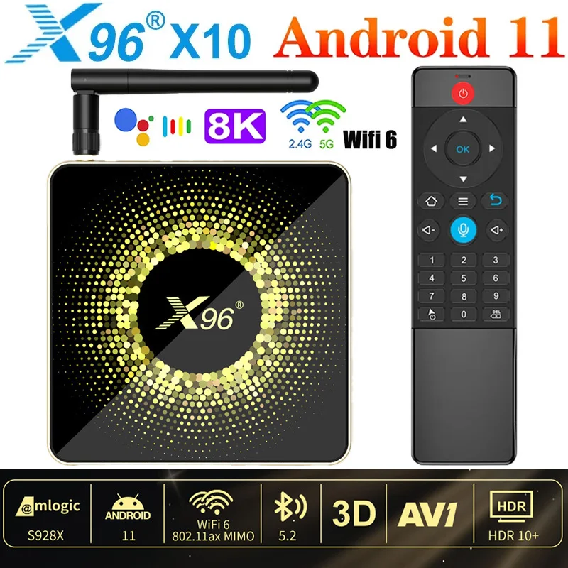 X96 X10 8K Ultra HD TV BOX 4GB 32GB 8GB 64GB Android11 Amlogic S928X DDR4 USB3.0 Wifi6 BT5.2 1000M LAN Media Player Set Top Box