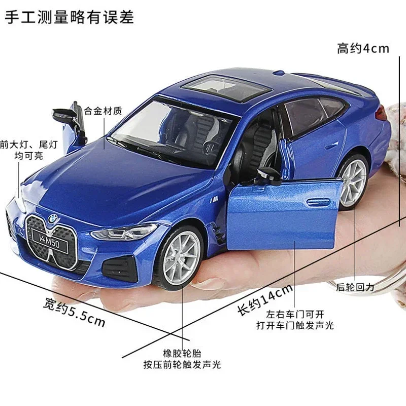 1:34 BMW I4 M50 auto sportiva alta simulazione pressofuso in lega di metallo modello auto suono luce tirare indietro collezione giocattolo per bambini regali