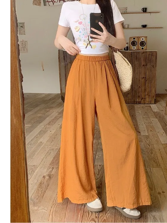 

Женские повседневные брюки с высокой талией и широкими штанинами, прямого кроя, летние, новые, корейский стиль, универсальные, стройнящие, с эффектом похудения