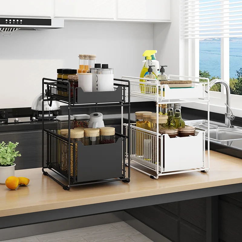 

Folding kitchen rack Floor-to-ceiling kitchen under push-pull cabinet storage rack Under sink Kitchen supplies storage rack