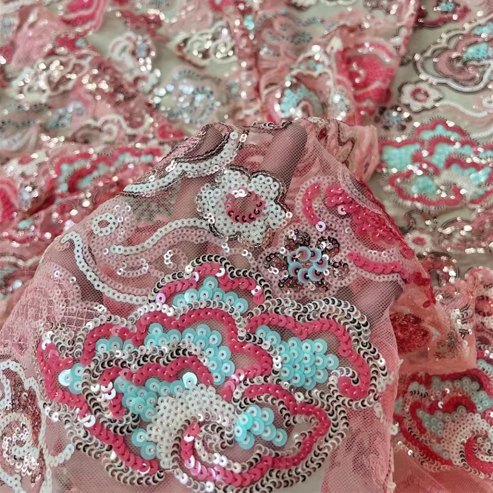 Sequin fabric materials for fashion dresses and party dresses, Iridescent cloud sequin embroidery fabric for design