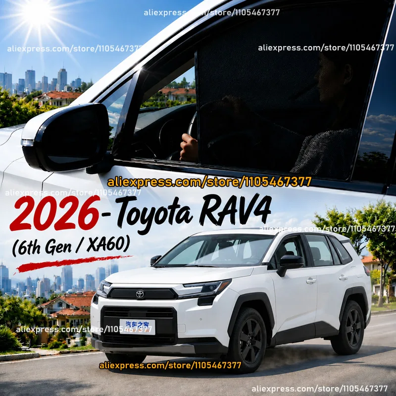 Magnetic Car Window Sunshades for 2026- Toyota RAV4 (6th Gen / XA60), UV Protection & Privacy Side Mesh Curtain