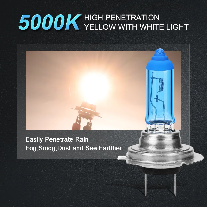 2x 100W H1 H4 H7 H8 H11 9005 HB3 9006 HB4 H27 880 881 886 899 HeadLight Lamp 5000K Xtreme Blue 12V Car Halogen Light Fog Bulb