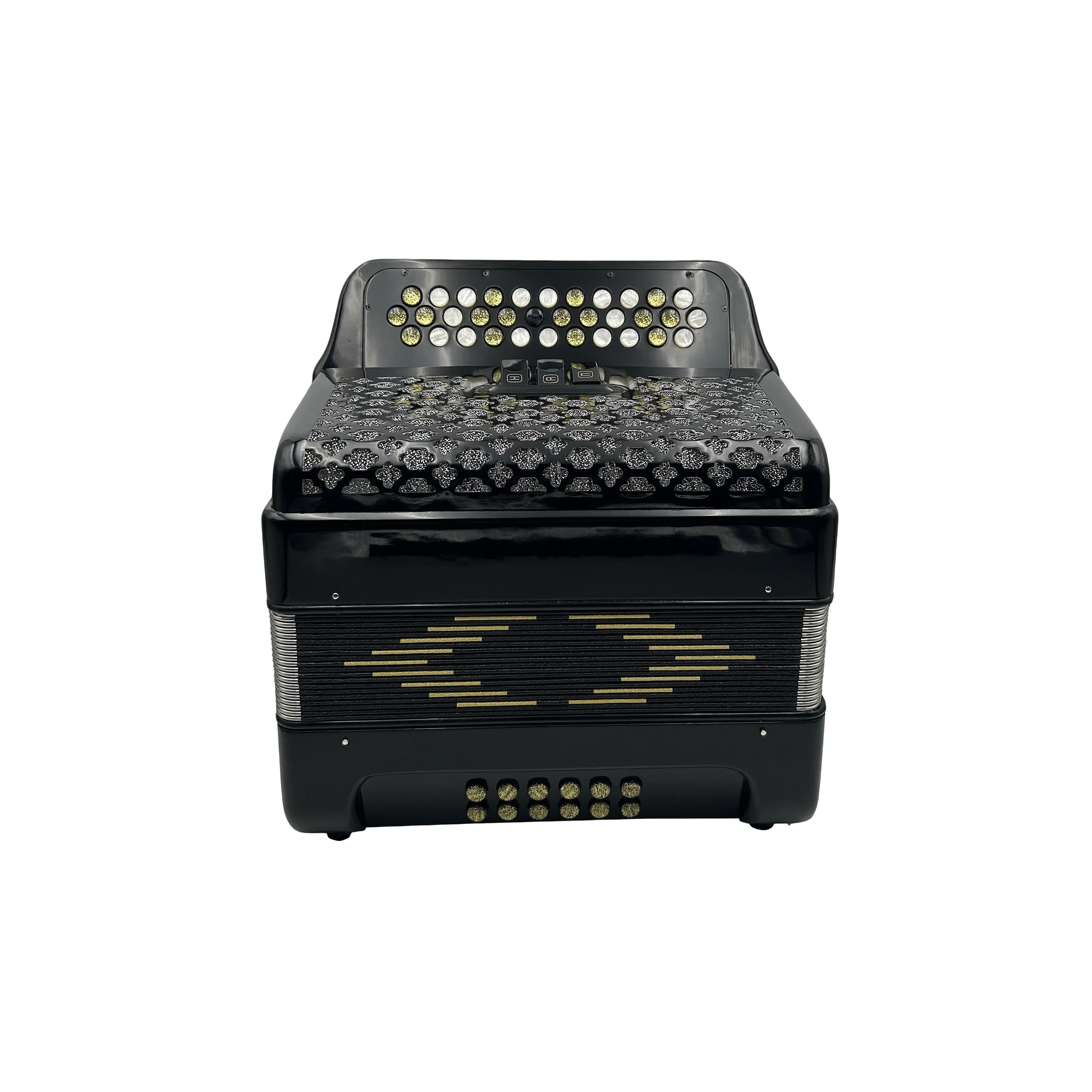 Professional 34-Button 12-Bass 3-Register Wood Celluloid Accordion JB3412B Black Diatonic Portable